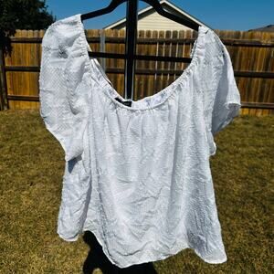 Lane Bryant White Low Neck Short Sleeve Blouse